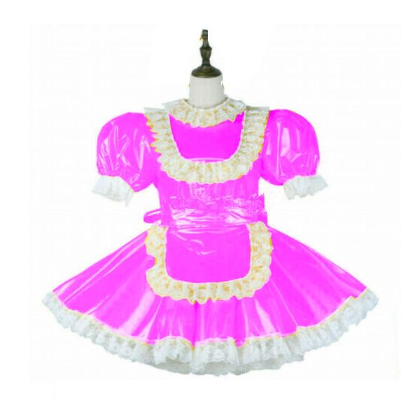 Sissy Maid PVC Robe Verrouillable Uniforme Anime Cosplay Halloween Costume Sur Mesure Sexy Mignon France Doux Gothique Lolita Robes