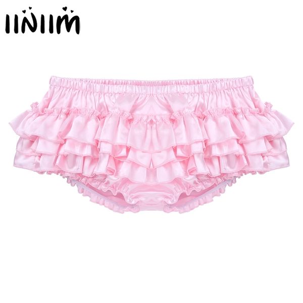 Sissy jupe jupe gay culotte pour hommes lingerie nuit brillant satin ébouriffé bloomer sexy slips bikini sous-vêtements sous-vêtements 210730