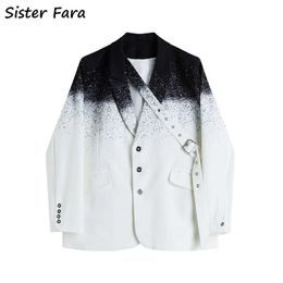 Soeur Fara Chic Peinture Splash Blazer Veste Femmes Printemps Seul Bouton Manteau Automne Bureau Dame Lâche Casual Blazers 210930