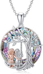 Zus geschenken van zus 925 sterling zilveren levensboom ketting met cirkel kristallen sieraden voor vrouwen meisjes dochter vrienden verjaardag Valentijnsdag