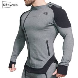 Siteweie spier fitness heren sport pak katoen hoodies mannen sweatshirts gym training hoodies joggers kleding joggingbroek L390 210819