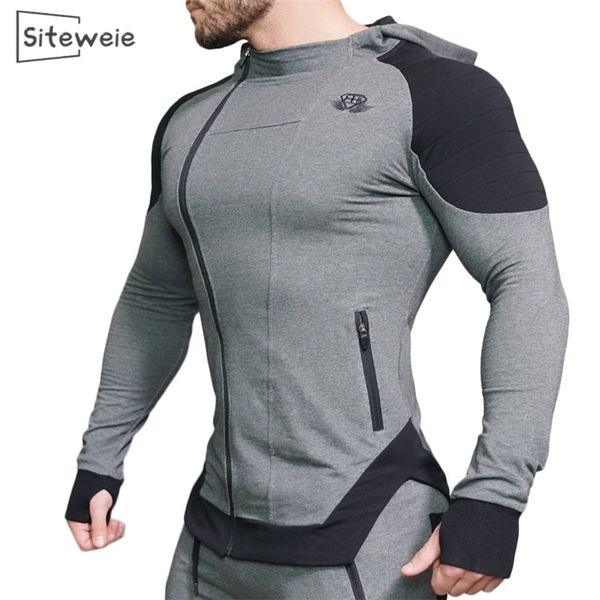 SITEWEIE Muscle Fitness costume de sport pour hommes sweats à capuche en coton hommes sweats sweats à capuche d'entraînement de gymnastique Joggers vêtements pantalons de survêtement L390 210819