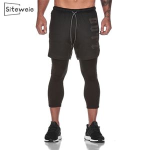 Siteweie Mens Fitness Men Sneldrogende sportschoolbroek Zwat Joggers nep tweedelige sport negende broek L360 201128