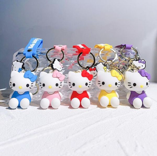 Assis mignon chat Keychain Silicone Doll Car Pendante Small Gift Sac Pendant