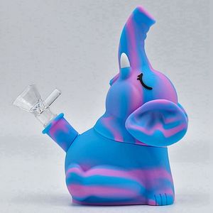 Assis Style Éléphant Coloré Fumer Silicone Bong Tuyaux Kit Portable Voyage Barboteur Tabac Filtre Entonnoir Cuillère Bol Huile Rigs Waterpipe Dabber Titulaire