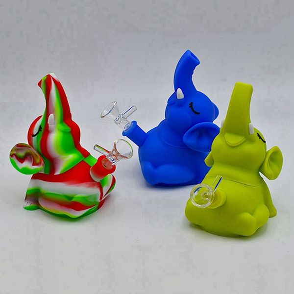 Estilo de elefante sentado Colorido Fumar Silicona Bong Pipes Kit Portátil Viaje Bubbler Tabaco Filtro Embudo Cuchara Tazón Plataformas petrolíferas Waterpipe Dabber Holder DHL