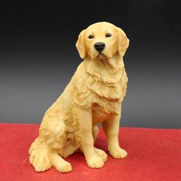 Figura de perro de simulación Golden Retriever sentado, artesanías talladas a mano con resina para decoración del hogar, 288v