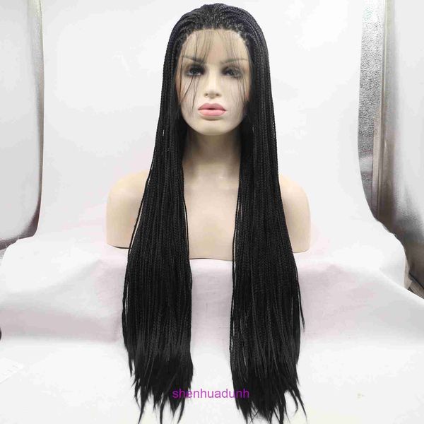 Sivia Hand tissé à trois tresses en dentelle avant perruque en fibre synthétique Black Doll Hair Upband