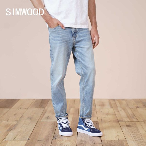 SIWMOOD Primavera Verano Medio ambiente lavado con láser jeans hombres slim fit clásico denim pantalones de alta calidad jean SJ170768 210622