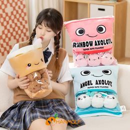 Six boules rose bleu Axolotl sac dessin animé t Animal Squishy Mini poupées en Peluche oreiller bureau sieste nourriture Snack Peluche Peluche cadeau 240103