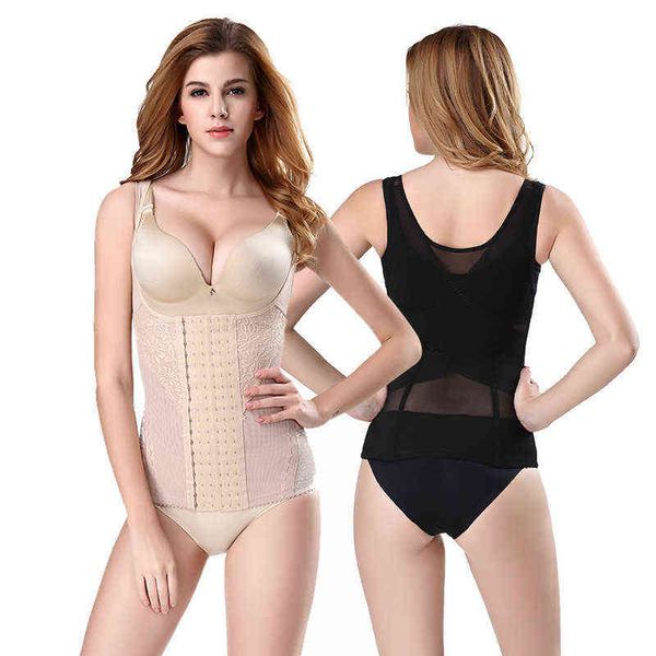 Corset de soutien de la poitrine des femmes ceinture abdominale à six seins grande taille en plastique taille gaze respirant corps façonnant gilet plus la taille 211116