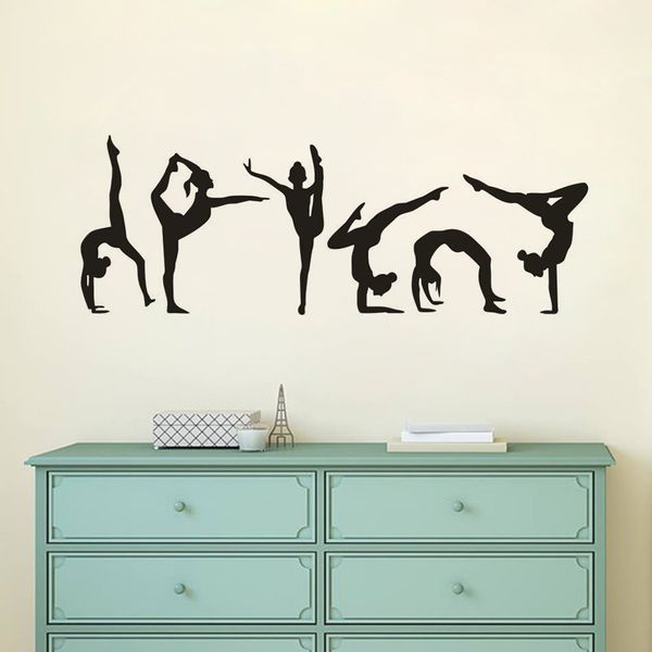 Six Danse Filles Gymnastique Sticker Mural Sport Stickers Muraux Vinyle Art Mural Pour La Maison Filles Enfants Chambre Décoration Décoration Murale