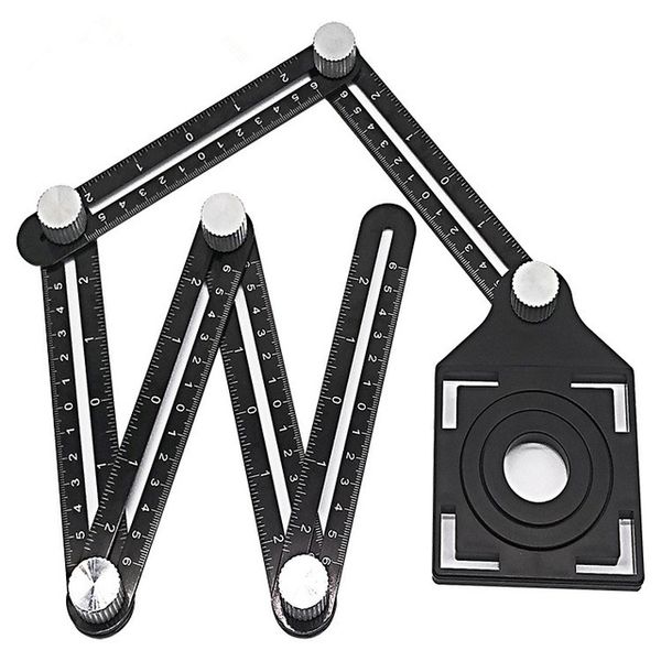 Outils de mesure de jauge Règle à six volets Localisateur de trous de carrelage Verre de pavage de carrelage Mason Artefact de poinçonnage universel Rapporteur en alliage d'aluminium