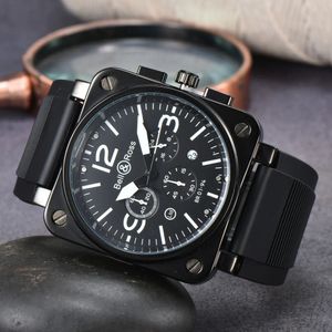 Zes naalden All Dial Work Sapphire Glasss Volledige functie Kalender Mens Quartz Horloge Bell Brown Leather Black Rubber Riem Ross 6 Hands