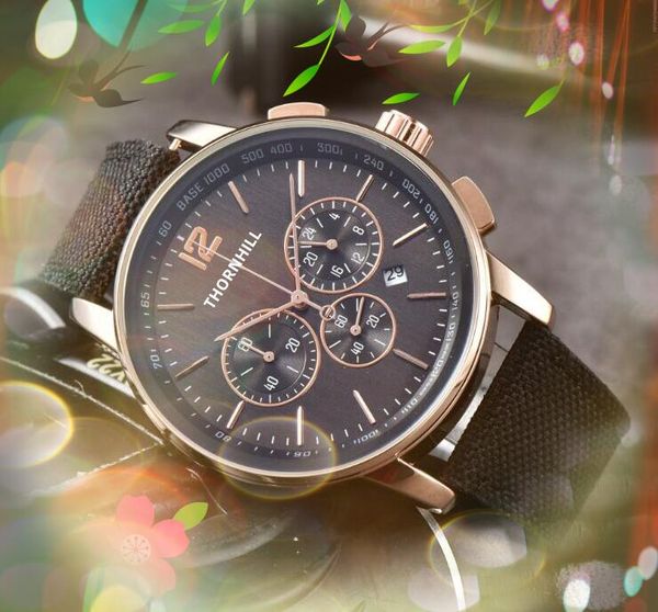 Six aiguilles tissu ceinture en cuir montre 41mm sous-cadrans travail mode mens horloge haute qualité sport Japen VK Quartz chronographe cadeaux de jour montre-bracelet Montre de luxe
