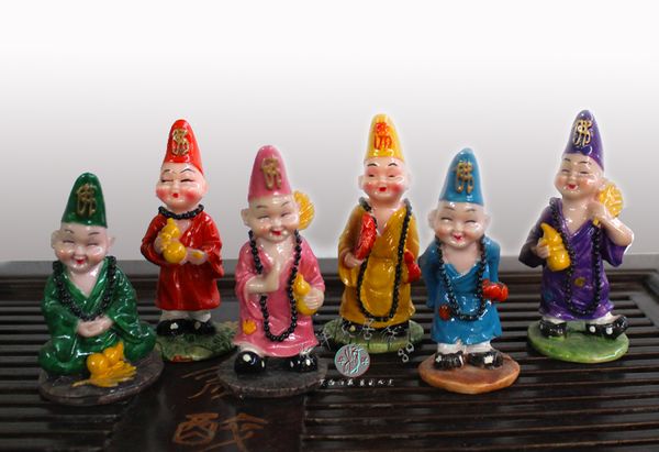 Livraison gratuite ensemble de six pièces Jigong bouddha Statue résine jouet décoration de la maison Garage Kits (GK) dessin animé jouet voiture poupée jouet