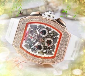 Six Stiches Diamonds Ring Herenhorloges Drie ogen Volledig functionele klok Rubberen band Kwarts Waterdicht Kalender Uurwijzerweergave Daggeschenken Horlogegeschenken