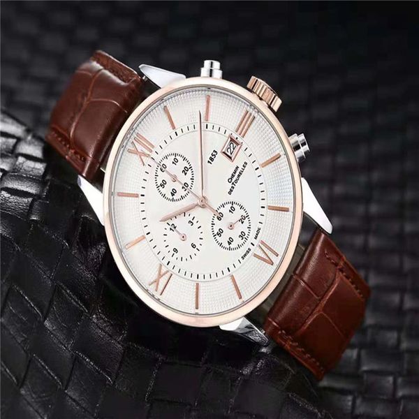 Serie de seis puntadas relojes de lujo para hombre Todo el trabajo con esfera Reloj de cuarzo Relojes de diseño TS 1853 Correa de cuero de marca Estilo casual 264j