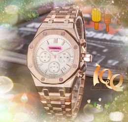 Zes steken werken Luxury Mens Watches Multi Functional hoogwaardige kwarts Quartz Movement Clock Premium roestvrijstalen mannen goed uitziende populaire horlogegeschenken