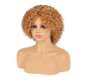 Siyo perruques de cheveux humains pour les femmes noires bouclés brésilien Remy pleine perruques perruque courte avec frange Jerry Curl Blond rouge Cosplay Wig8004907
