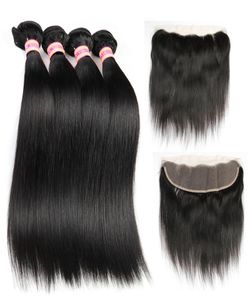 Siyusi indien droit vierge cheveux paquets avec 13X4 dentelle frontale fermeture Extensions de cheveux humains paquets de tissage humain avec fermeture T7580762