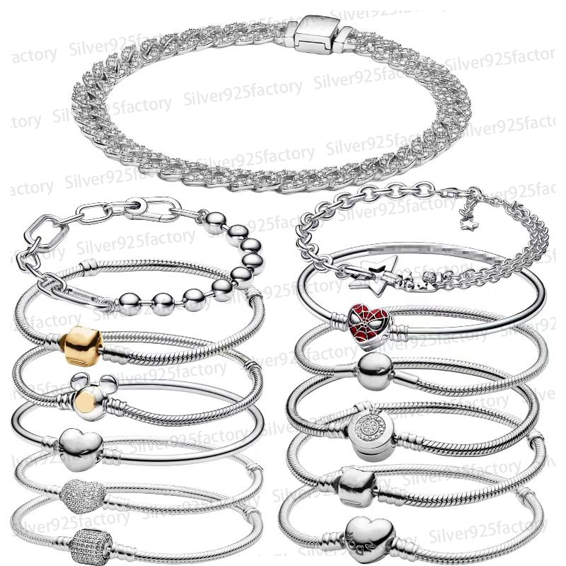 Storlek 16-21 cm designer charms armband för kvinnor diamant 925 silverkedja diy fit pandoras spindlar krona lyxiga armband smycken gåva med original låda med originallåda