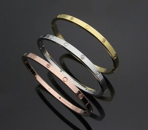 Tamaño 17 cm 5.8 * 4.8 cm ancho 0.5 cm mujer Hip hop girl deluxe brazalete delgado joyería 316L acero inoxidable plata oro rosa amor fácil cerradura pulseras brazaletes