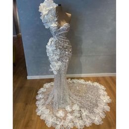 Taille 2021 Arabe Aso Plus Ebi Sparkly Luxurious Sirène Robe de mariée une épaule Crystaux perlés Sexy Robes Bridal Robes ZJ440 ES