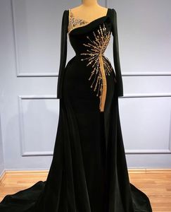 Maat 2022 plus Arabisch Aso Ebi Black Mermaid Luxe prom -jurken kristallen kristallen avond formeel feest tweede receptie jurken jurk zj722