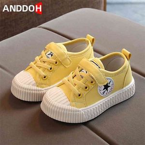 Size 21-30 Boys Canvas Sneakers Girls Hook Loop Casual Shoes Children Anti-slippery Sneakers Baby Breathable Toddler Shoes 210326