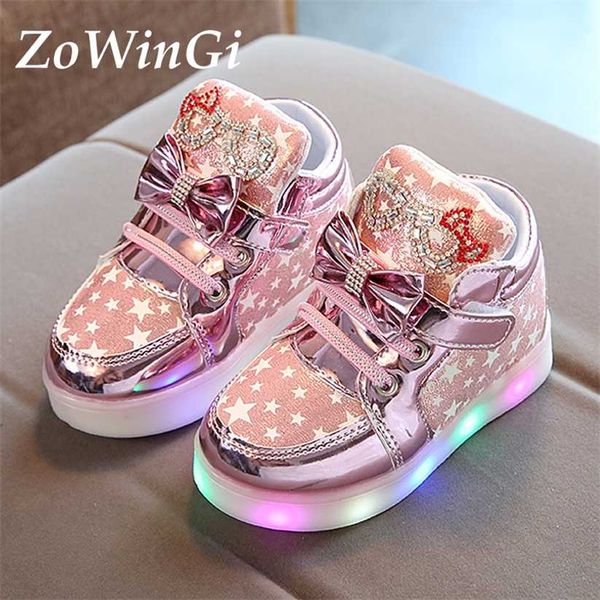 Taille 21-30 Glowing Sneakers Princesse Filles Led Bottes Enfants Chaussures Lumineuses Sport Casual Enfants 220115