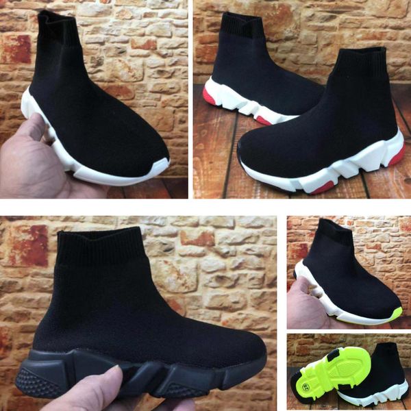 Taille 24-35 Top qualité Paris Kid Sock Chaussures Speed Boy Girl Runners Trainers Chaussettes en tricot Triple S Boots Runner sneakers Sans boîte 5 couleurs 1 paire HH21-460