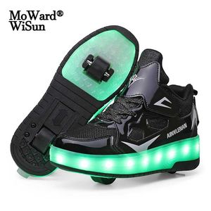 Maat 28-40 Lichtgevende Rol Skate Schoenen voor Kinderen Jongens Meisjes Glowing Wheels Kinderen LED-sneakers met USB Opladen 220208