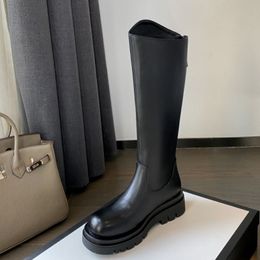 Size 33-43 New Women Real Leather Knee High Boots Shoes Platform Tihck Bottom Ridding Boots Winter Ladies Footwear