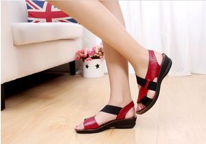 Nouveau été mode sandales en cuir véritable confortable pantoufle tongs chaussures bout ouvert femmes peau de vache compensées femmes sandales 34-40