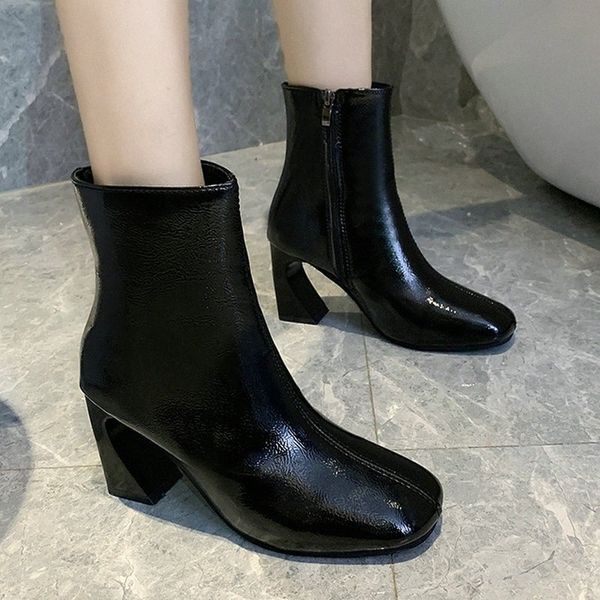 Taille 35 38 Belles nouvelles femmes bottines de pluie automne chaussures élégantes femme talons plats bureau dame classique noir fermeture éclair botte Y9Rz #