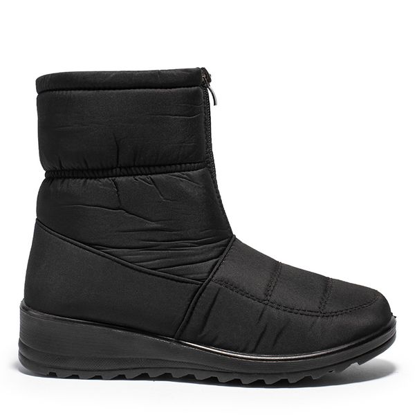 Envío gratis Tamaño 35-44 Botas impermeables Diseñador Negro Mujeres Invierno Cálido Felpa Tobillo Botines Cremallera frontal Antideslizante Algodón Acolchado Zapatos al aire libre