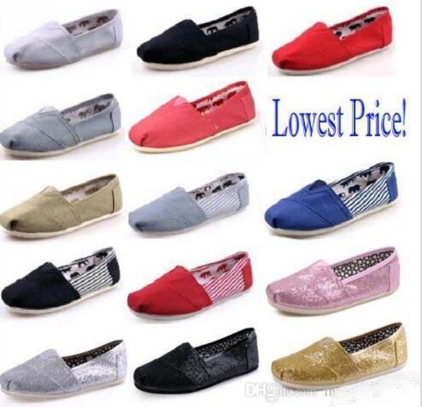 DORP SHIPPING Taille 35-45 Vente en gros Marque Mode Femmes Paillettes solides Appartements Chaussures Baskets Femmes et Hommes Toile Chaussures Mocassins Chaussures Décontractées