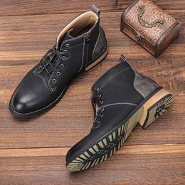 Taille 39 ~ 48 Bottines pour hommes Chaussures décontractées confortables à la mode Bottes en cuir à glissière