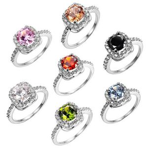 Grootte 5-10 Mode-sieraden 925 Sterling Zilver Ronde Cut Multi Gemstones Topaz CZ Diamond Party Dames Bruiloft Engagement Band Ring Gift
