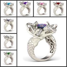 Taille 5-10 Mystic Rainbow Topaze Coloré Cz Diamant Sterling Sier Charme Sirène Bague Cadeau Spécial Unique Design Bijoux De Mode