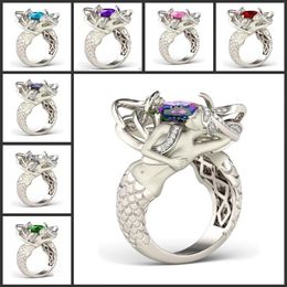 Taille 5-10 Topaze arc-en-ciel mystique diamant CZ coloré en argent sterling 925 charmante bague de bande de sirène cadeau spécial conception unique Fashi195F