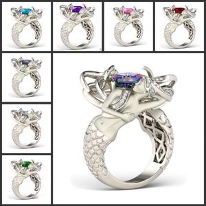 Tamaño 5-10 Mystic Rainbow Topaz Colorful CZ Diamond 925 Sterling Silver Encantador anillo de banda de sirena Regalo especial Diseño único Fashi2239