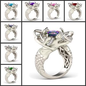 Maat 5-10 Mystic Rainbow Topaz Kleurrijke CZ Diamond 925 Sterling Zilver Charmante Zeemeermin Band Ring Speciaal cadeau Uniek ontwerp Fashi299a