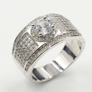 Taille 5-10 bijoux de luxe brillant 925 Sterlling argent mariage bague bague pavée blanc saphir cz diamant éternité femme mariage bande bague cadeau