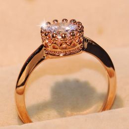 Maat 5-10 Top Selling Merk Desgin Mode-sieraden 10kt Rose Gold Filled Ronde Cut White Topaz CZ Diamond Gemstone Dames Bruiloft Crown Ring