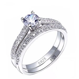 Taille 5-10 Top Vente Unique Desgin Bijoux De Luxe En Argent Sterling 925 Forme Ronde Blanc Saphir CZ Diamant Couple Mariage Bague De Mariée Ensemble