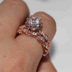 Maat 5-11 Handgemaakte luxe sieraden 925 Sterling Silver Rose Gold Ronde Cut 4ct White Topaz CZ Diamond Gemstones Wedding Bridal Ring Set Gift X0809 X0813 X0823