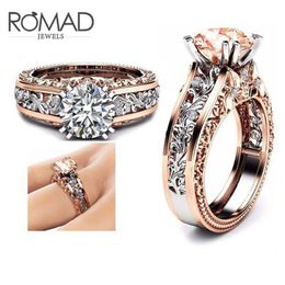 Taille 5 à 12 anneaux de mariage pour femmes en acier inoxydable Champagne rond breloque en zircon hommes anneau 2018 nouveau bijoux de fiançailles masculin G5224h