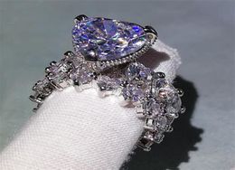 Taille 510 couple anneaux de luxe bijoux hip hop 925 argent sterling grand blanc 5a zircon cubique cz diamant poire coupé femmes mariage br1923913